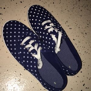 cobalt blue polka dot sneakers
